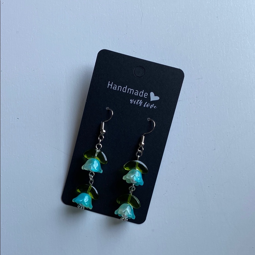 Green and Blue Flower Earrings